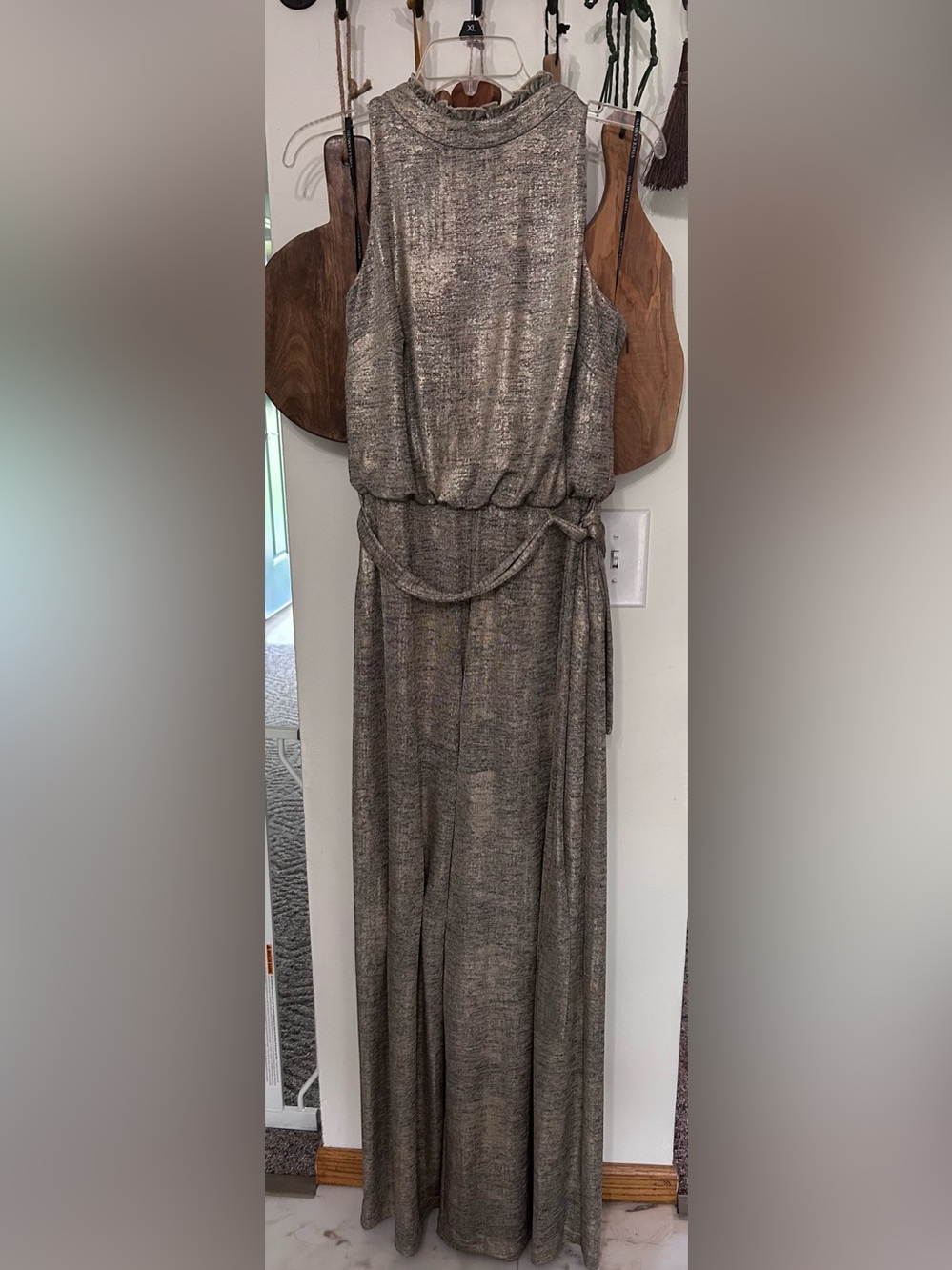 Vince Camuto Metallic gold Halter Neck Jumpsuit with Tie Waist